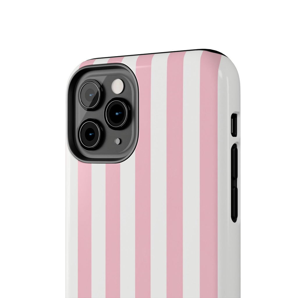 Pink Blush Striped Tough Phone Case | Soft Pink & White Preppy iPhone Case