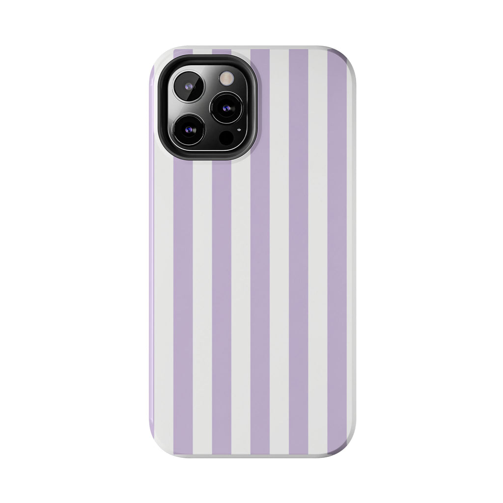 Lavender Mist Striped Tough Phone Case | Soft Purple & White Preppy iPhone Case