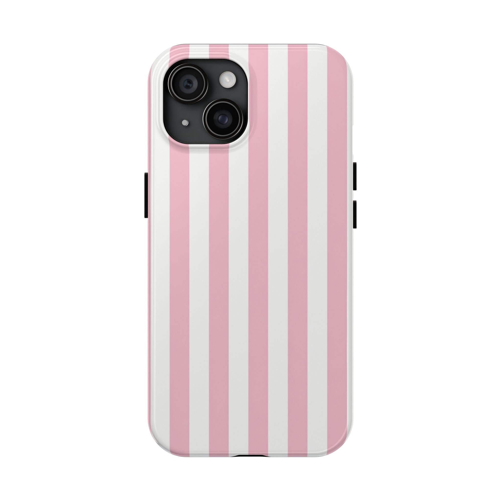 Pink Blush Striped Tough Phone Case | Soft Pink & White Preppy iPhone Case