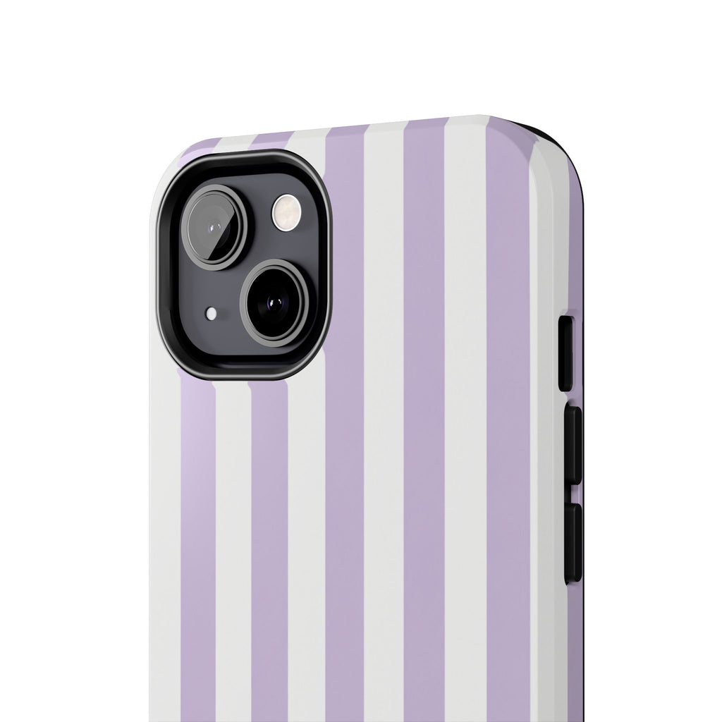 Lavender Mist Striped Tough Phone Case | Soft Purple & White Preppy iPhone Case