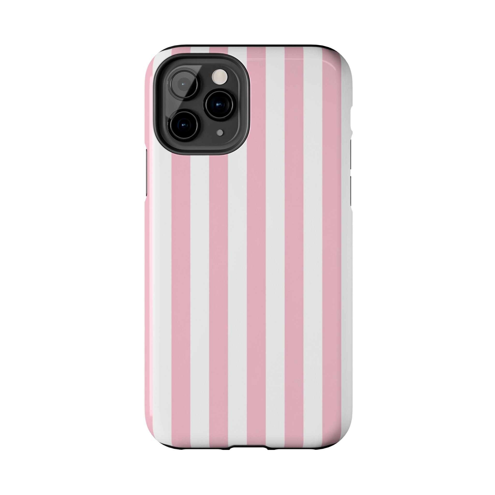 Pink Blush Striped Tough Phone Case | Soft Pink & White Preppy iPhone Case