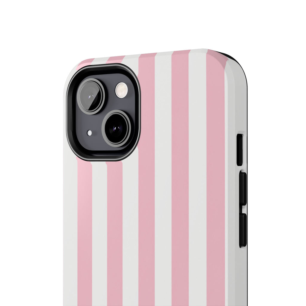 Pink Blush Striped Tough Phone Case | Soft Pink & White Preppy iPhone Case