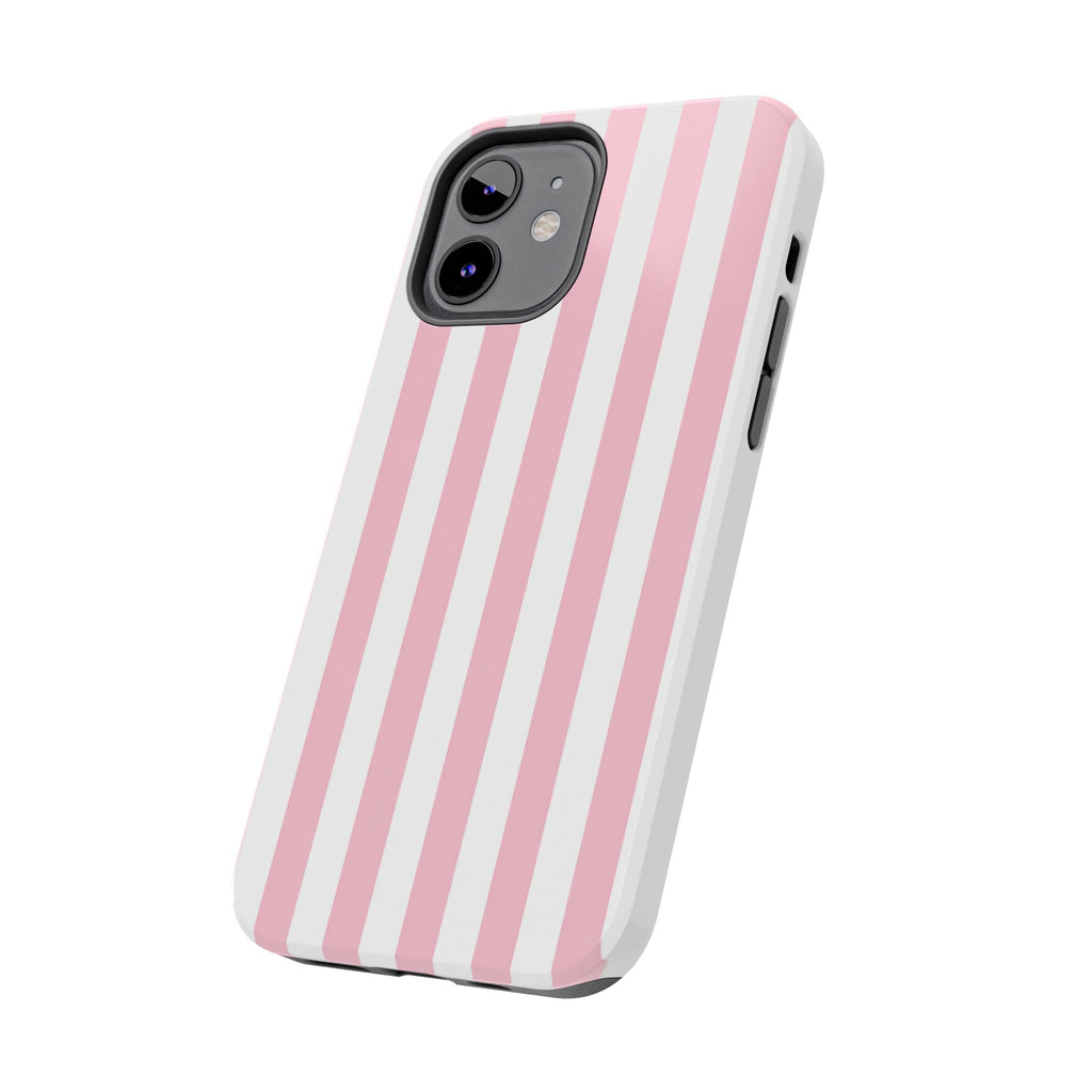 Pink Blush Striped Tough Phone Case | Soft Pink & White Preppy iPhone Case