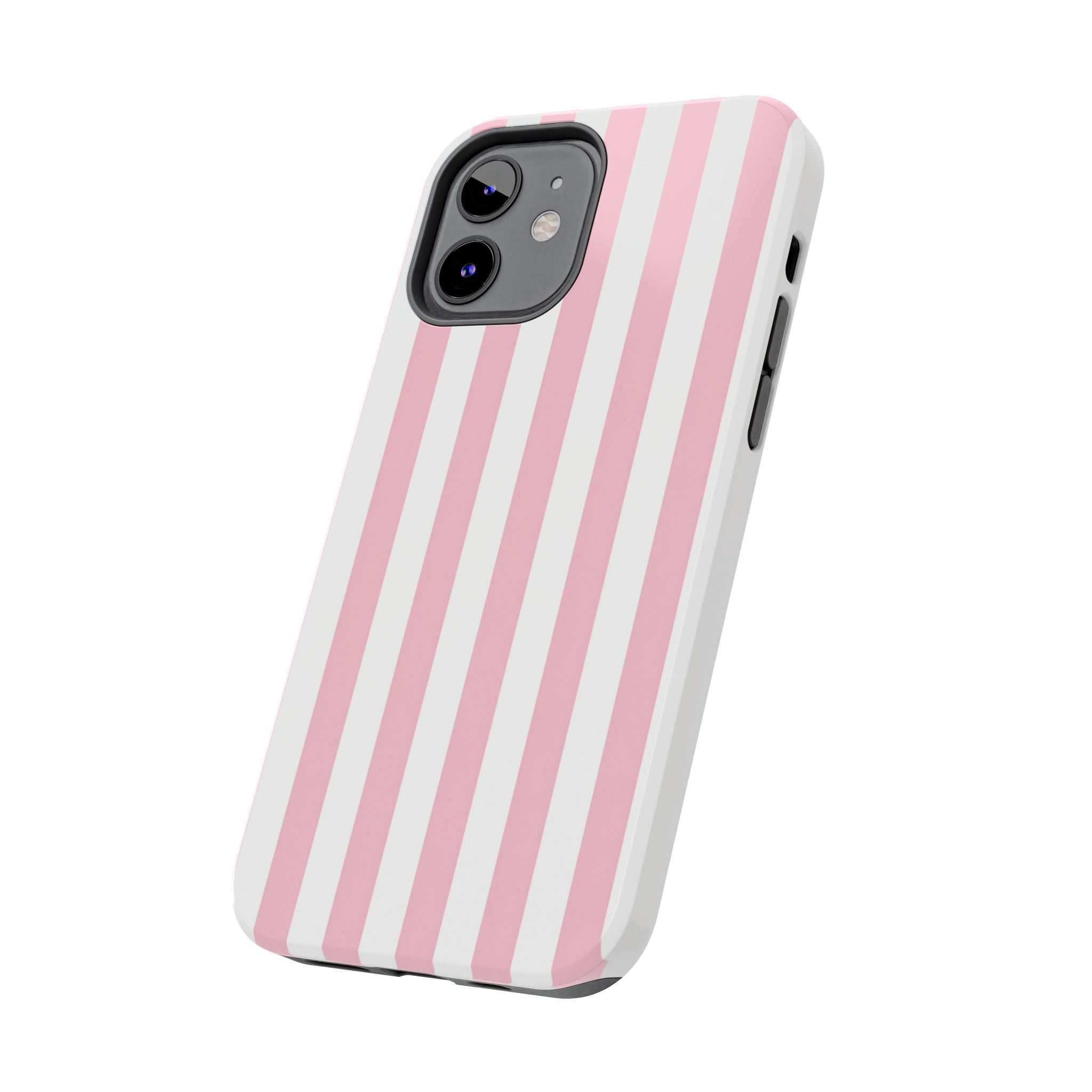 Pink Blush Striped Tough Phone Case | Soft Pink & White Preppy iPhone Case
