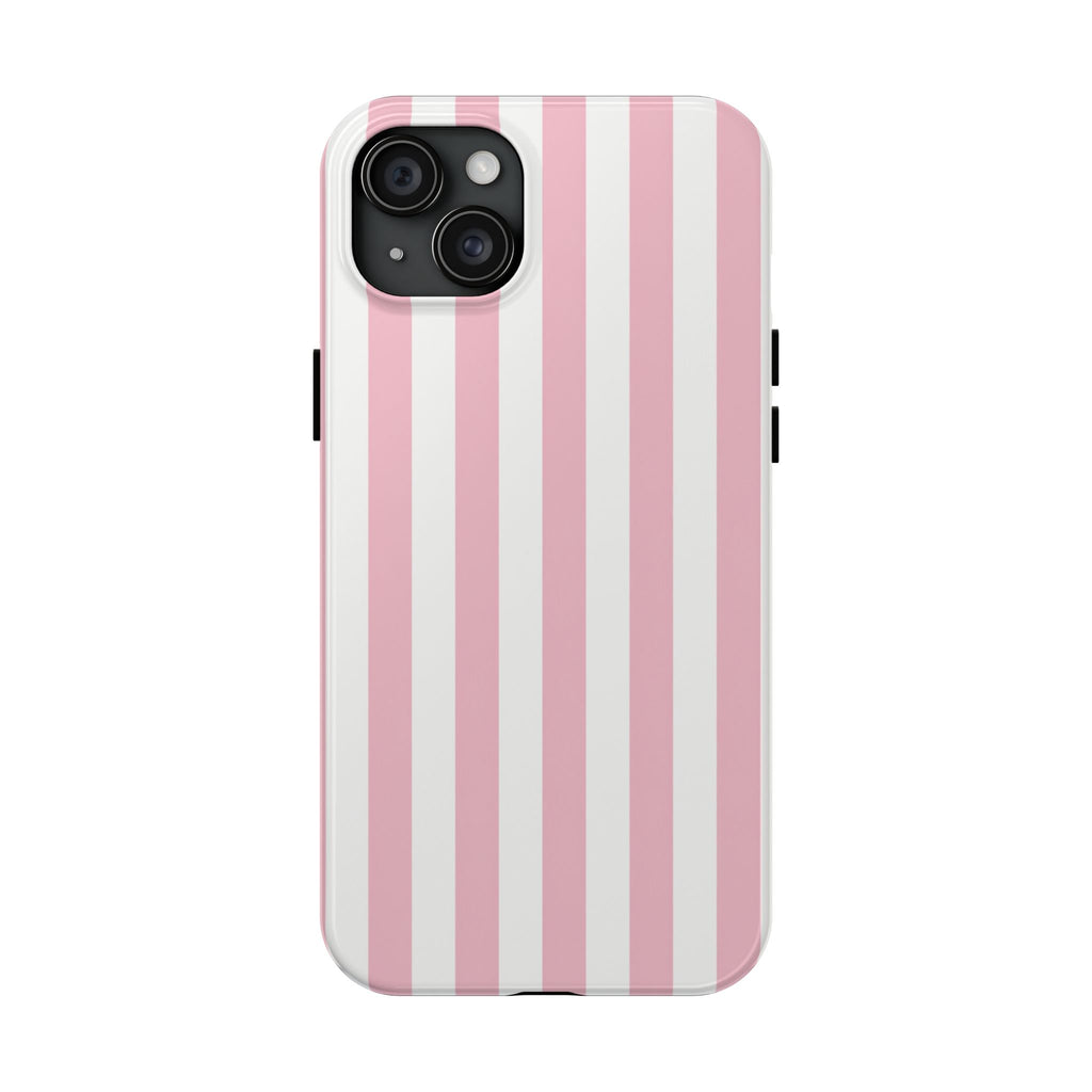 Pink Blush Striped Tough Phone Case | Soft Pink & White Preppy iPhone Case