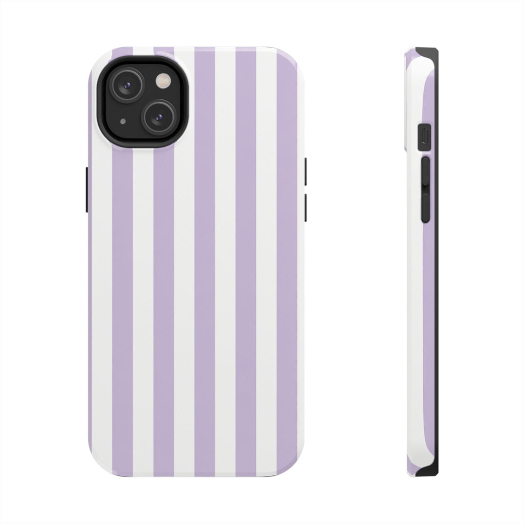 Lavender Mist Striped Tough Phone Case | Soft Purple & White Preppy iPhone Case