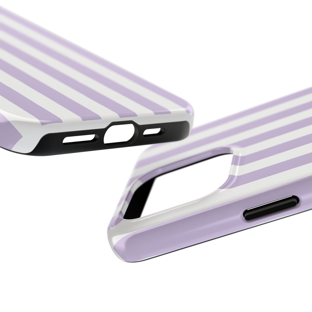 Lavender Mist Striped Tough Phone Case | Soft Purple & White Preppy iPhone Case