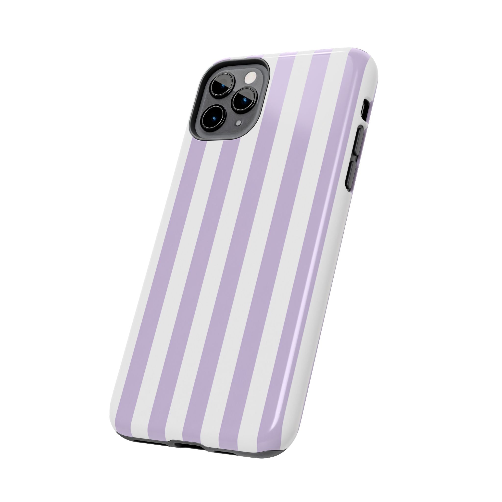 Lavender Mist Striped Tough Phone Case | Soft Purple & White Preppy iPhone Case