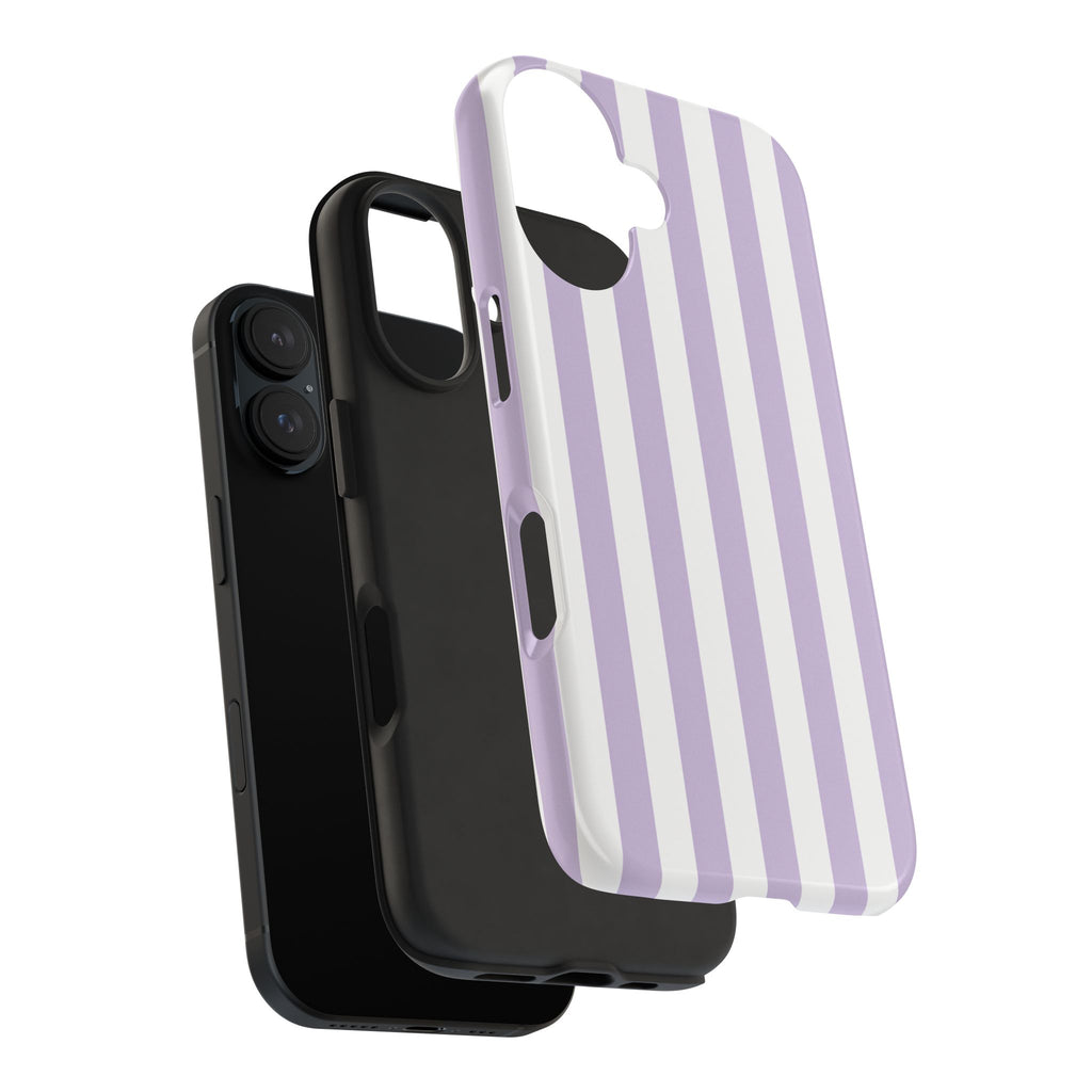 Lavender Mist Striped Tough Phone Case | Soft Purple & White Preppy iPhone Case