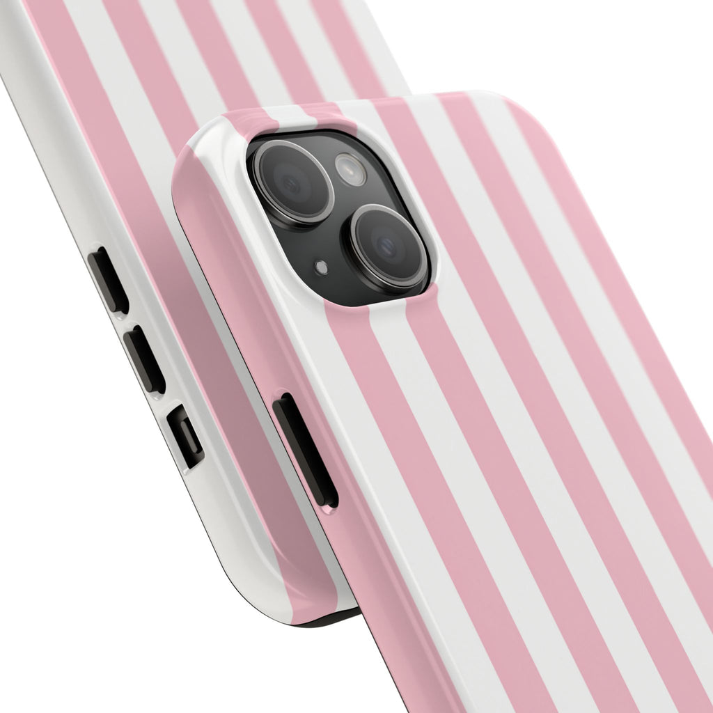 Pink Blush Striped Tough Phone Case | Soft Pink & White Preppy iPhone Case