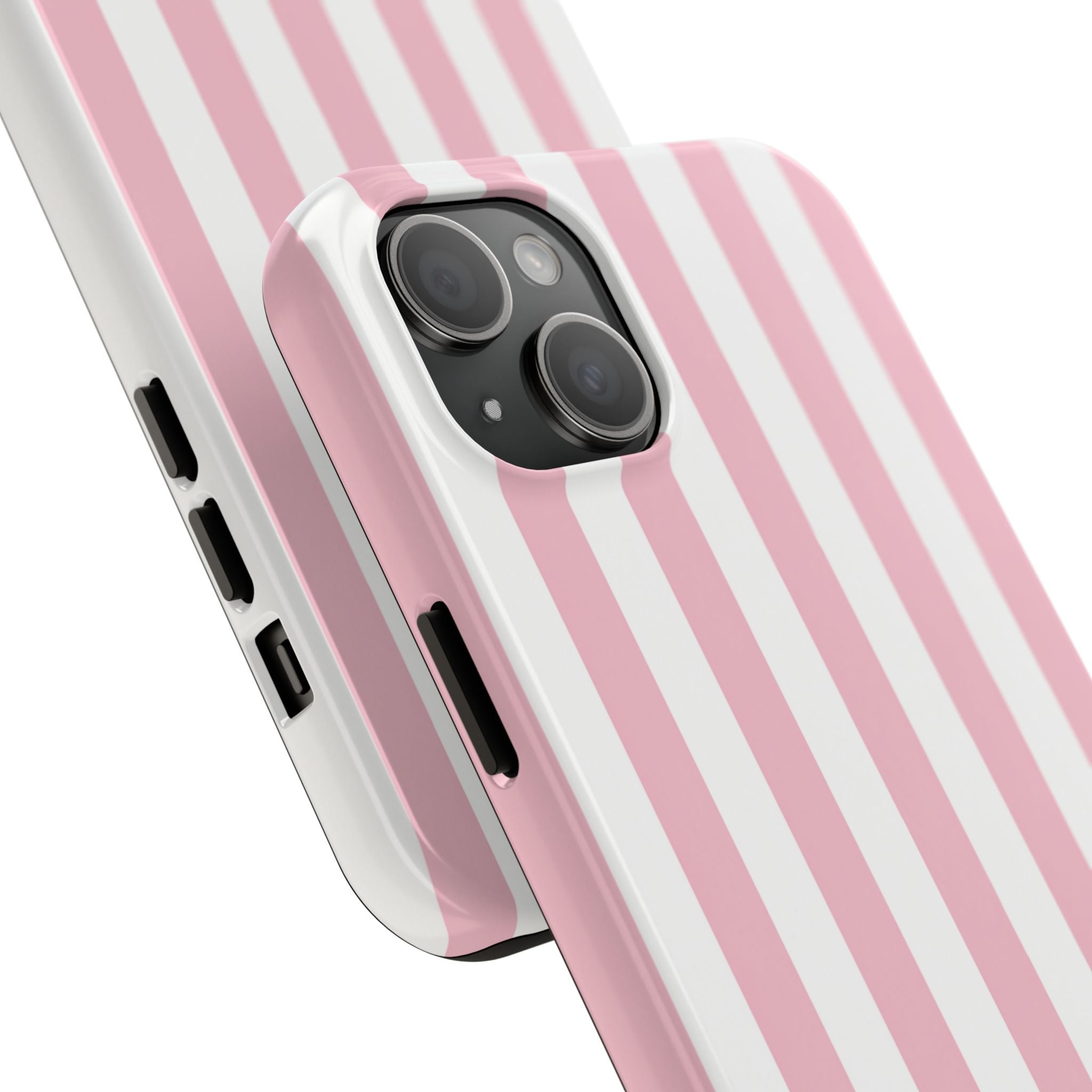 Pink Blush Striped Tough Phone Case | Soft Pink & White Preppy iPhone Case