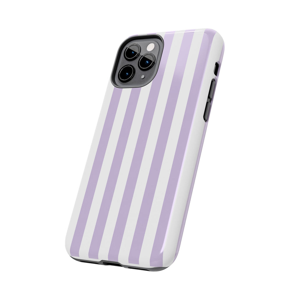 Lavender Mist Striped Tough Phone Case | Soft Purple & White Preppy iPhone Case