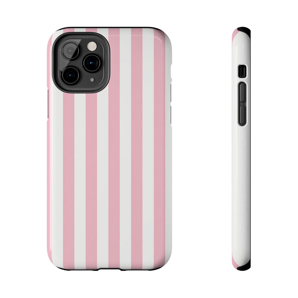 Pink Blush Striped Tough Phone Case | Soft Pink & White Preppy iPhone Case