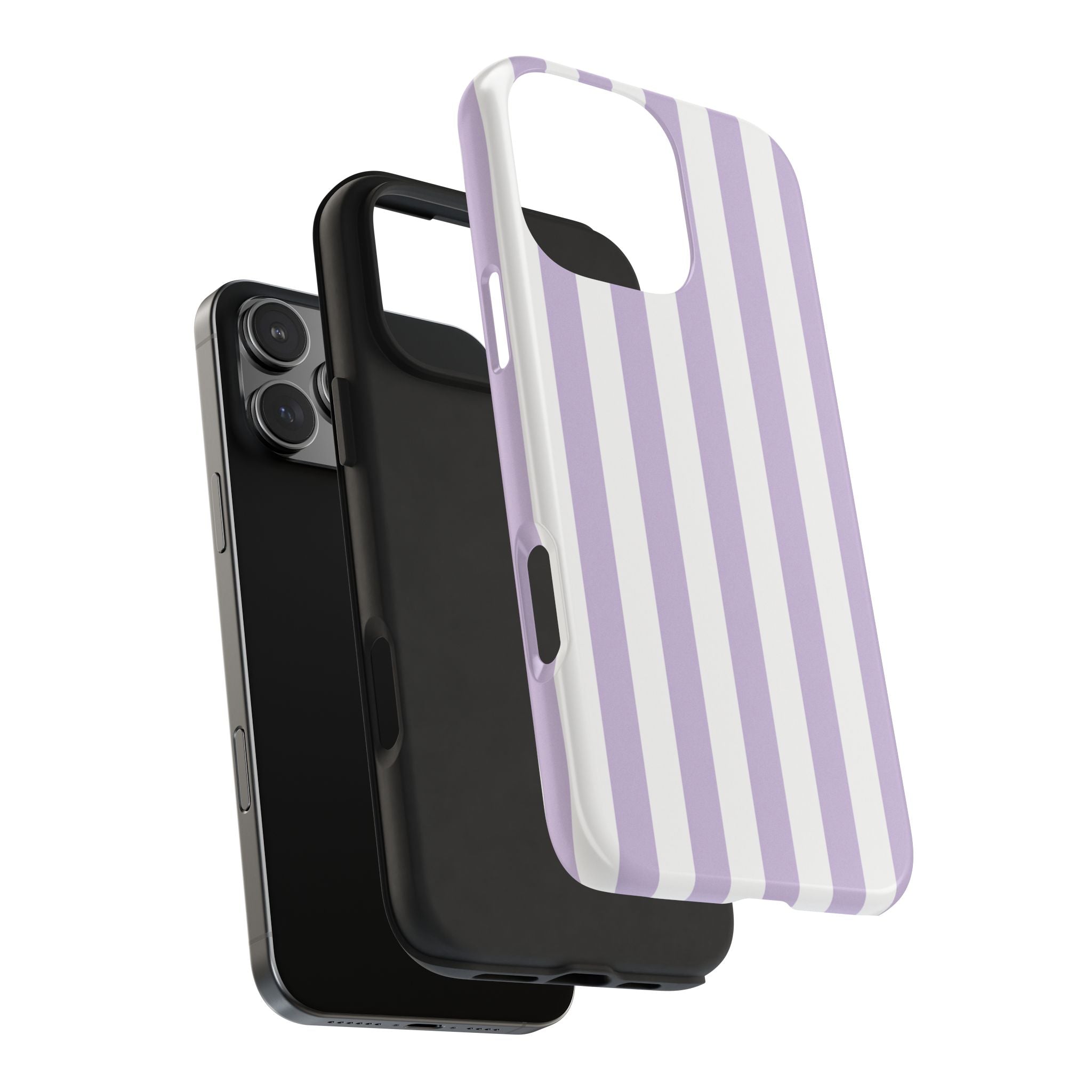 Lavender Mist Striped Tough Phone Case | Soft Purple & White Preppy iPhone Case