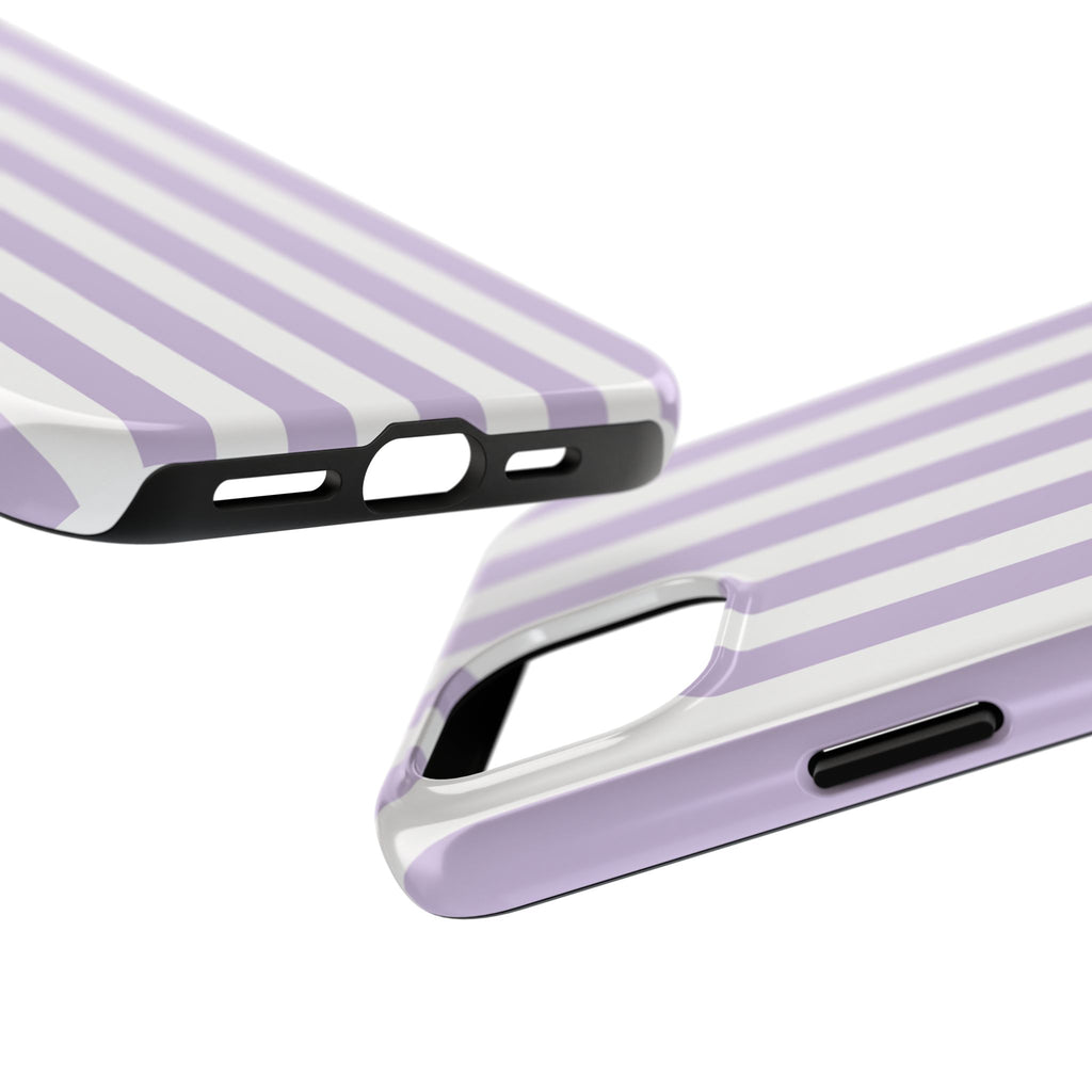 Lavender Mist Striped Tough Phone Case | Soft Purple & White Preppy iPhone Case