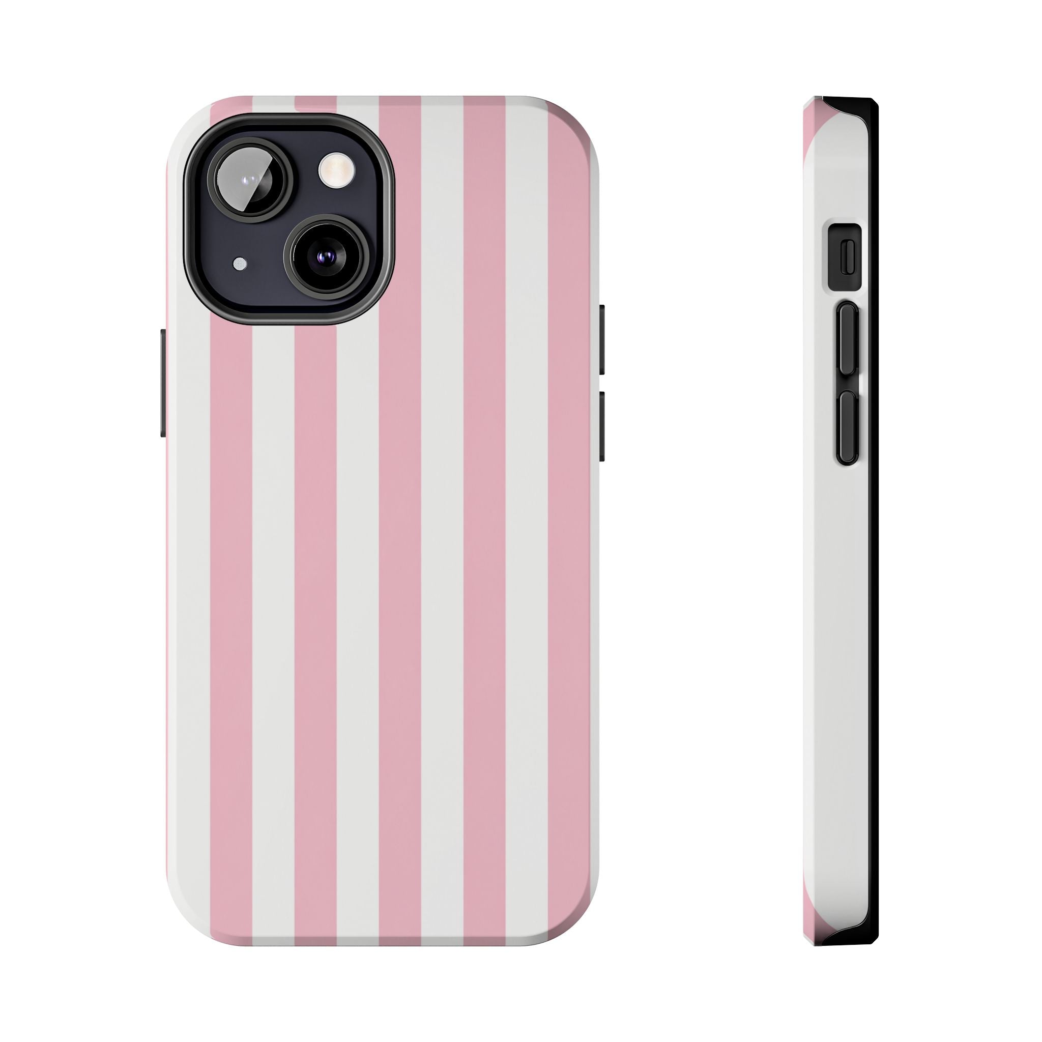 Pink Blush Striped Tough Phone Case | Soft Pink & White Preppy iPhone Case