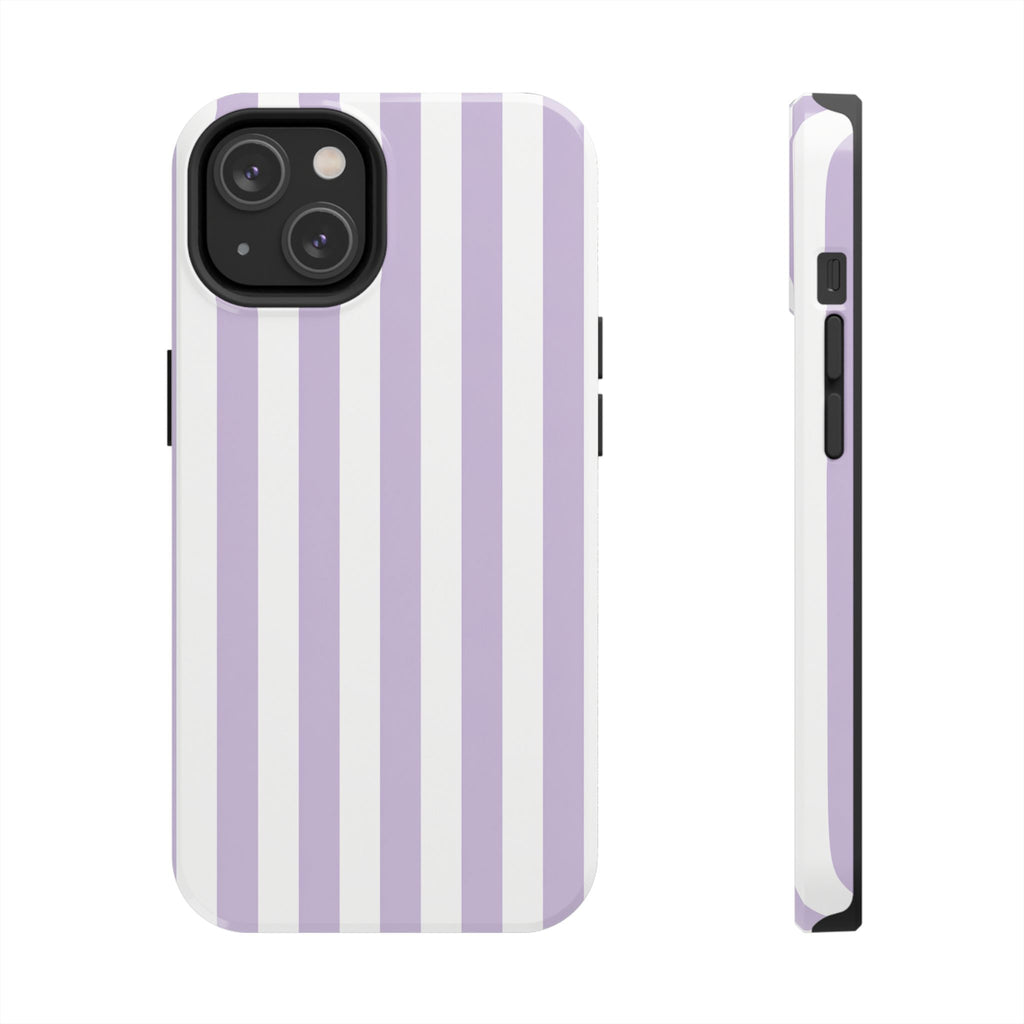 Lavender Mist Striped Tough Phone Case | Soft Purple & White Preppy iPhone Case