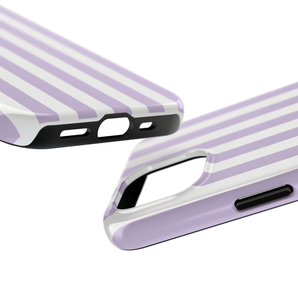 Lavender Mist Striped Tough Phone Case | Soft Purple & White Preppy iPhone Case
