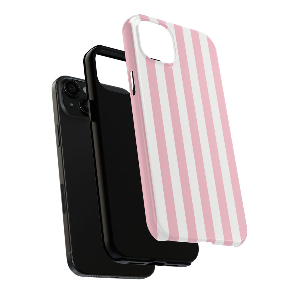 Pink Blush Striped Tough Phone Case | Soft Pink & White Preppy iPhone Case