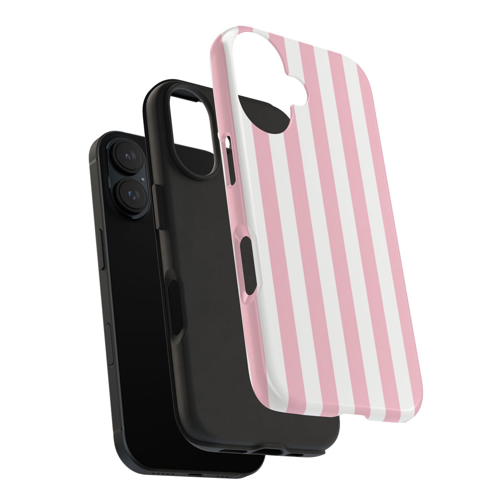 Pink Blush Striped Tough Phone Case | Soft Pink & White Preppy iPhone Case