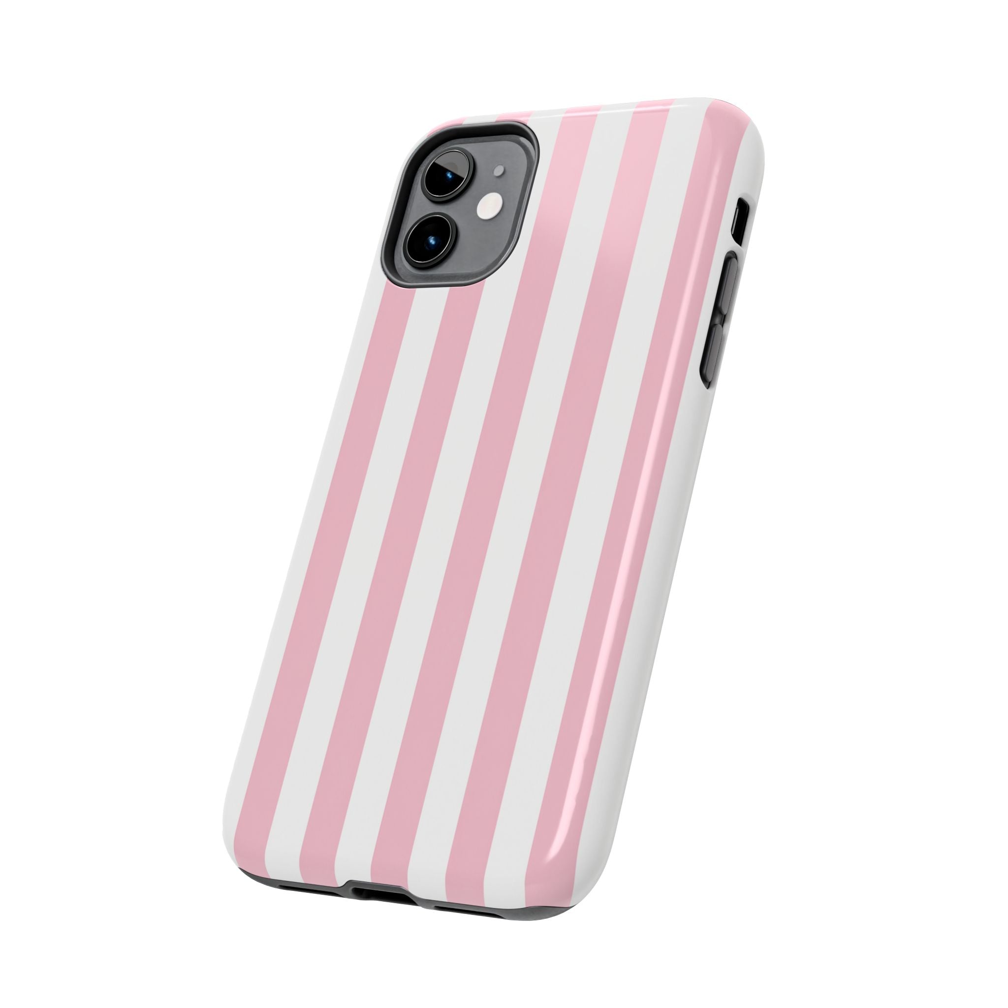Pink Blush Striped Tough Phone Case | Soft Pink & White Preppy iPhone Case