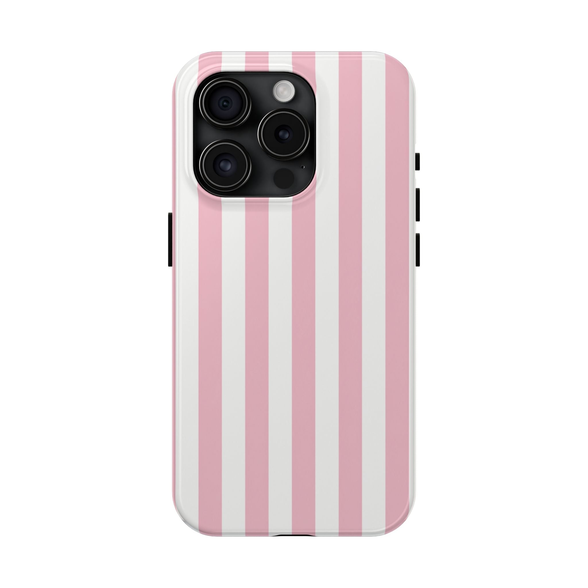 Pink Blush Striped Tough Phone Case | Soft Pink & White Preppy iPhone Case