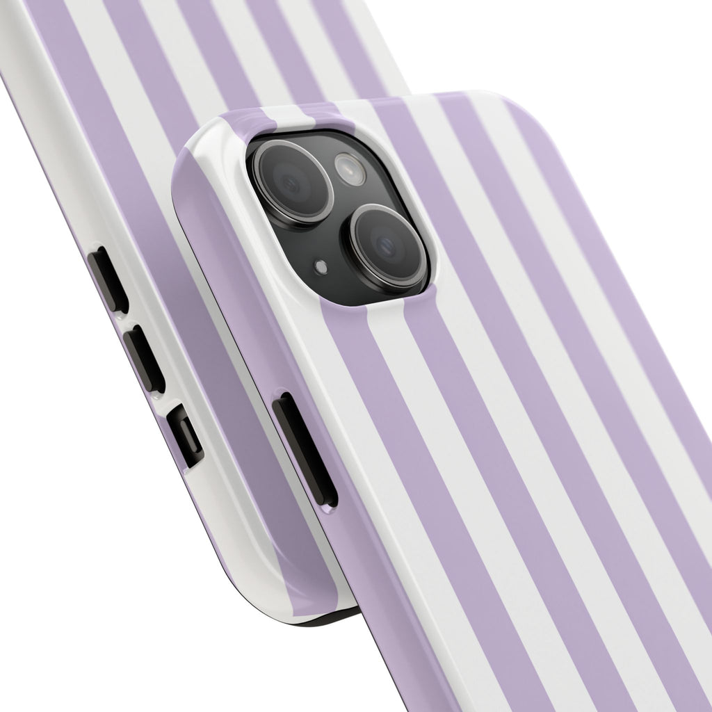 Lavender Mist Striped Tough Phone Case | Soft Purple & White Preppy iPhone Case