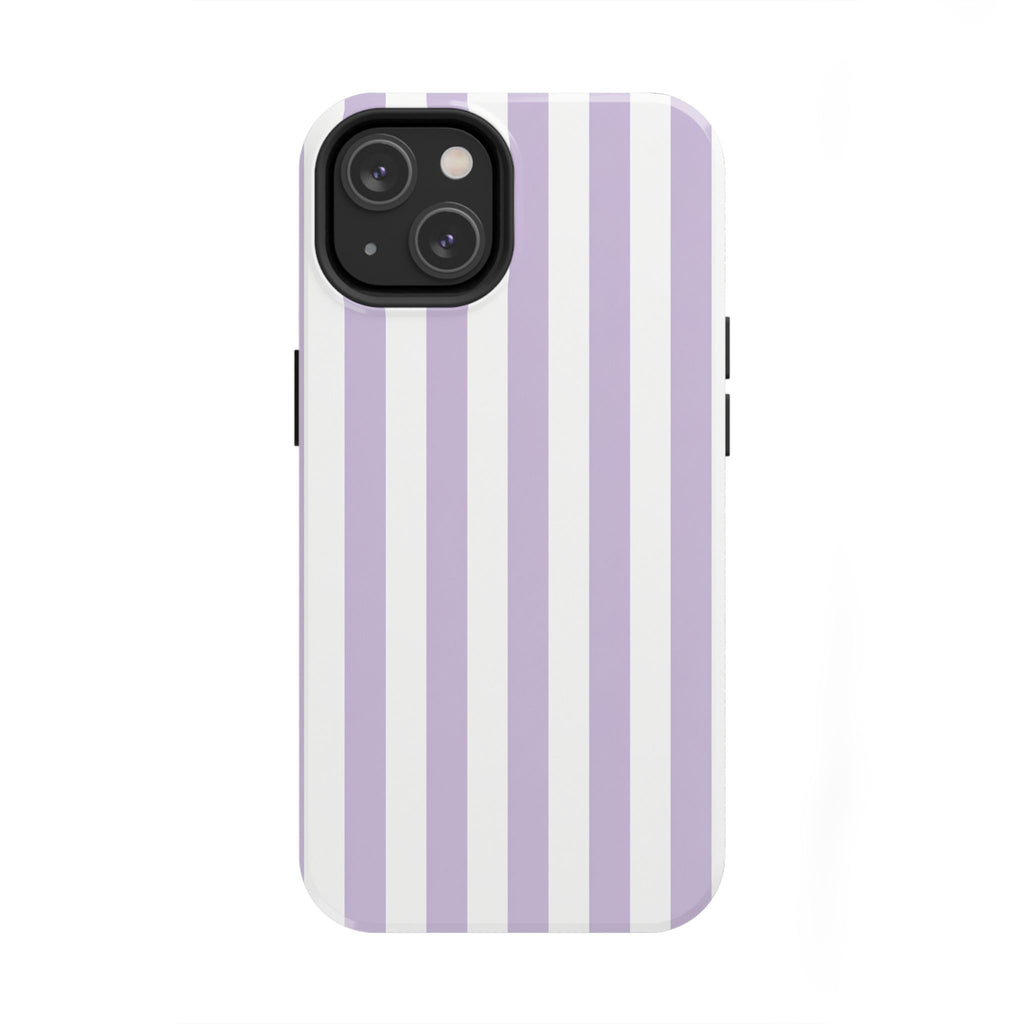 Lavender Mist Striped Tough Phone Case | Soft Purple & White Preppy iPhone Case