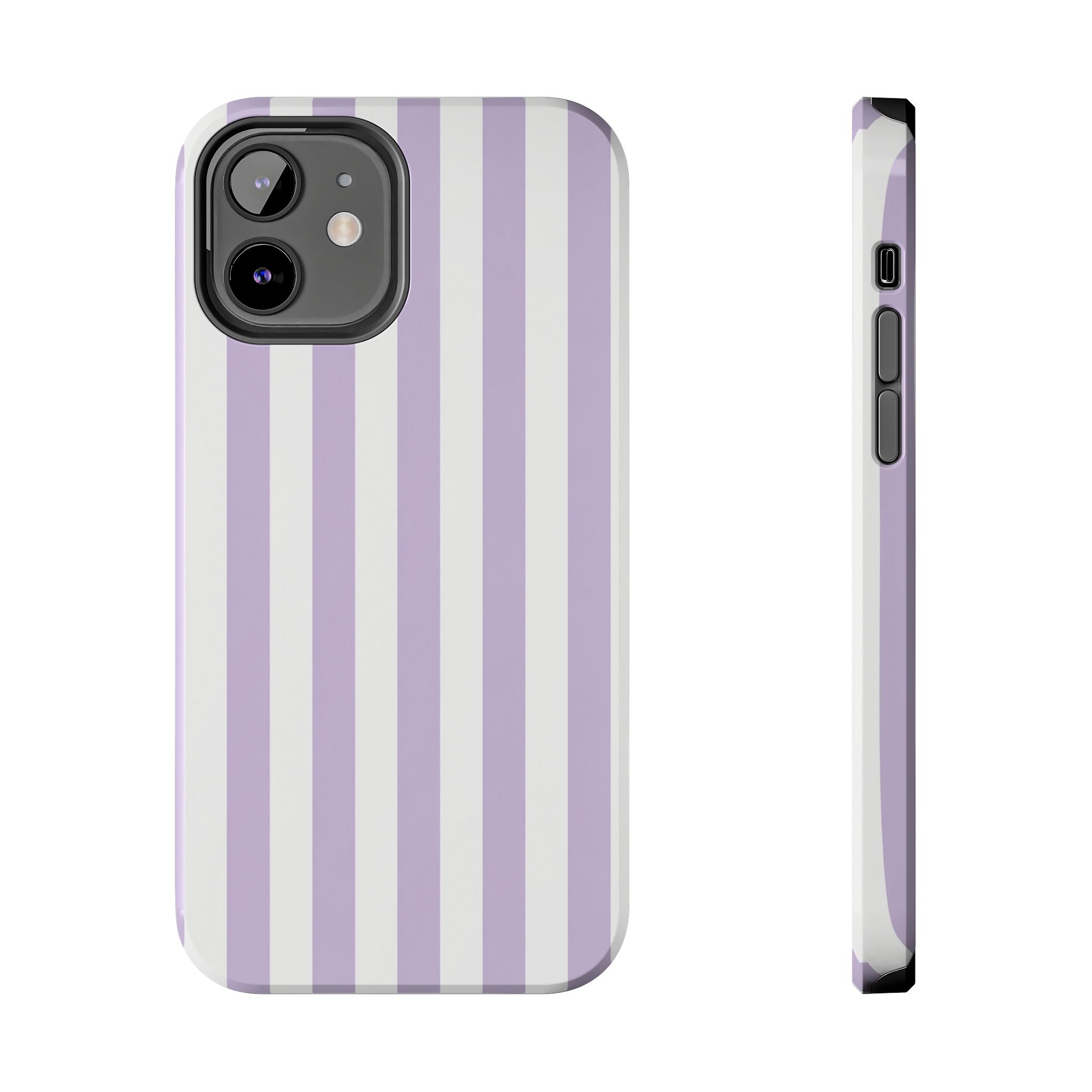 Lavender Mist Striped Tough Phone Case | Soft Purple & White Preppy iPhone Case