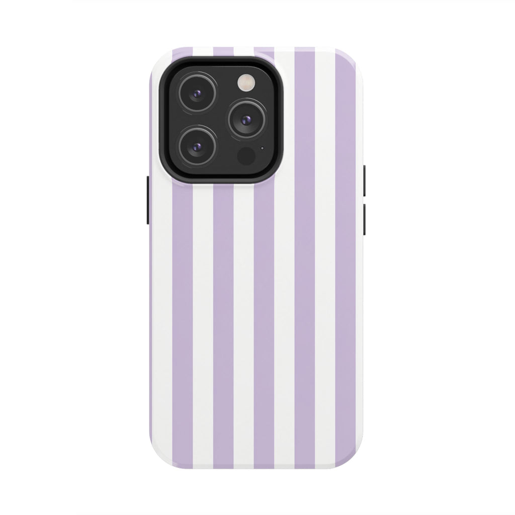 Lavender Mist Striped Tough Phone Case | Soft Purple & White Preppy iPhone Case