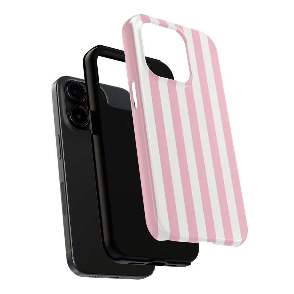 Pink Blush Striped Tough Phone Case | Soft Pink & White Preppy iPhone Case