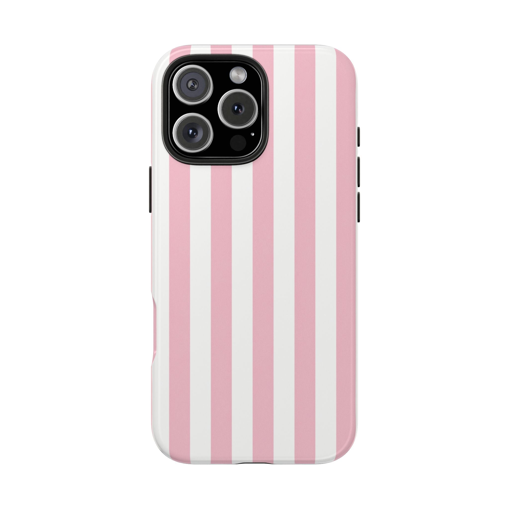 Pink Blush Striped Tough Phone Case | Soft Pink & White Preppy iPhone Case