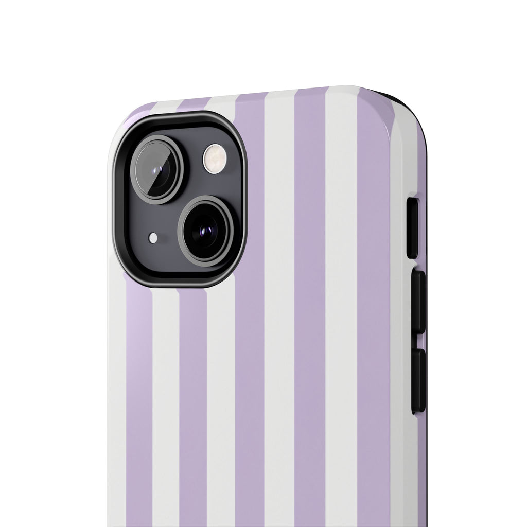 Lavender Mist Striped Tough Phone Case | Soft Purple & White Preppy iPhone Case