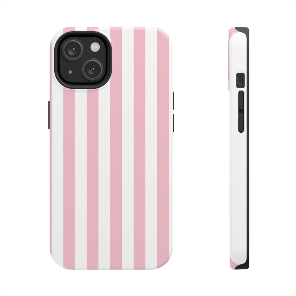 Pink Blush Striped Tough Phone Case | Soft Pink & White Preppy iPhone Case