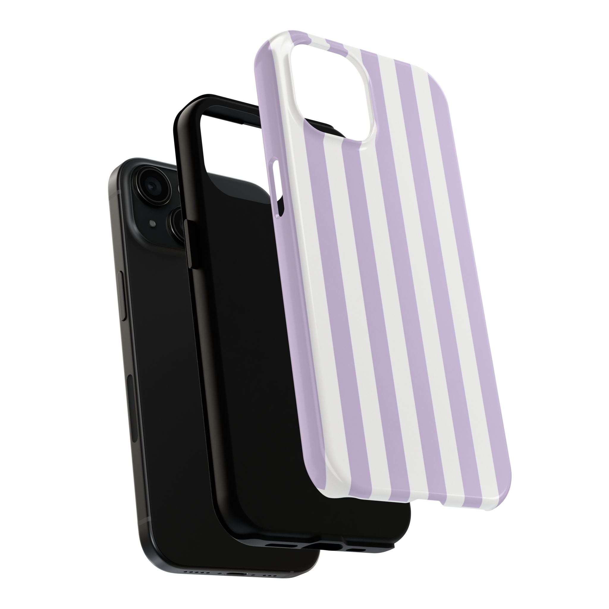 Lavender Mist Striped Tough Phone Case | Soft Purple & White Preppy iPhone Case