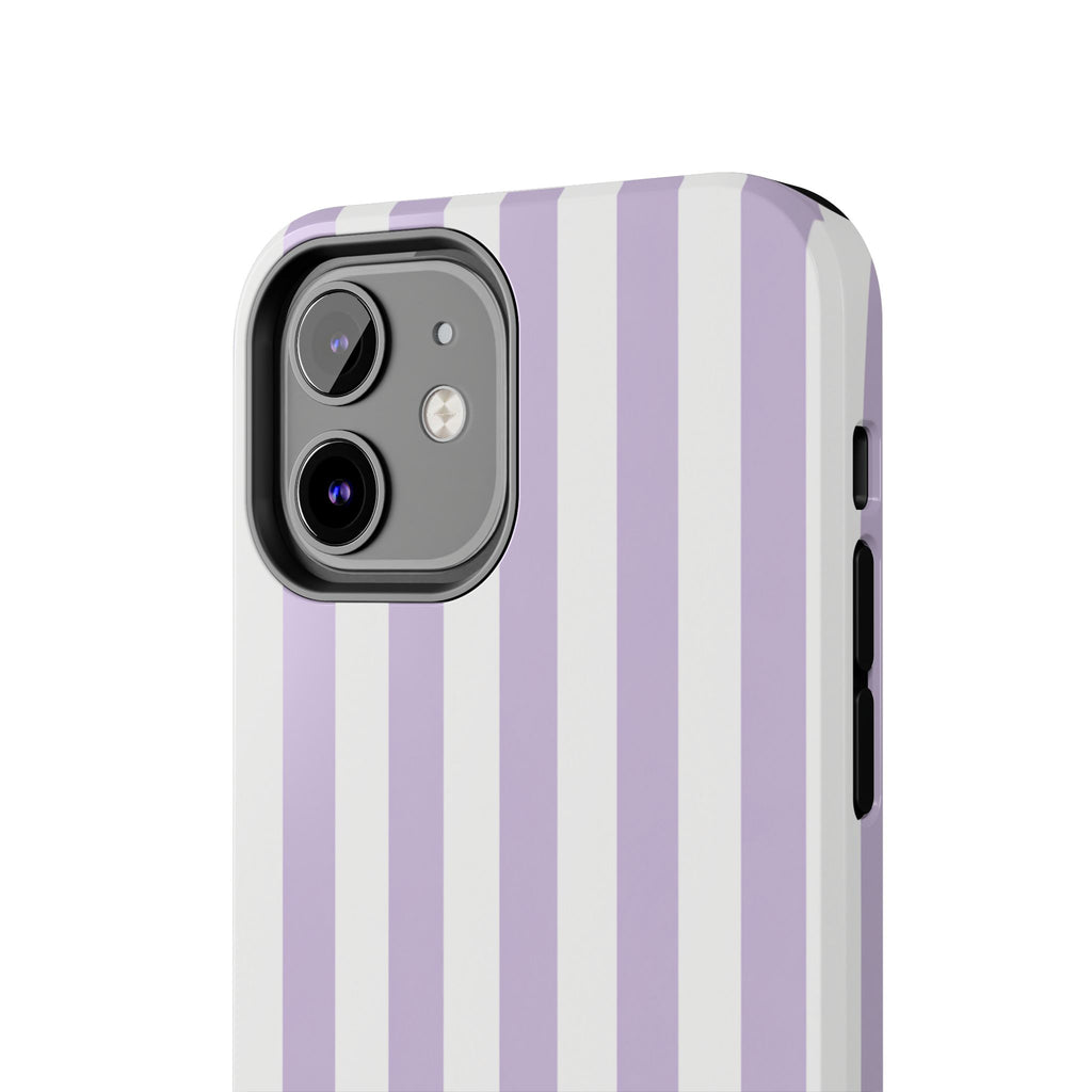 Lavender Mist Striped Tough Phone Case | Soft Purple & White Preppy iPhone Case