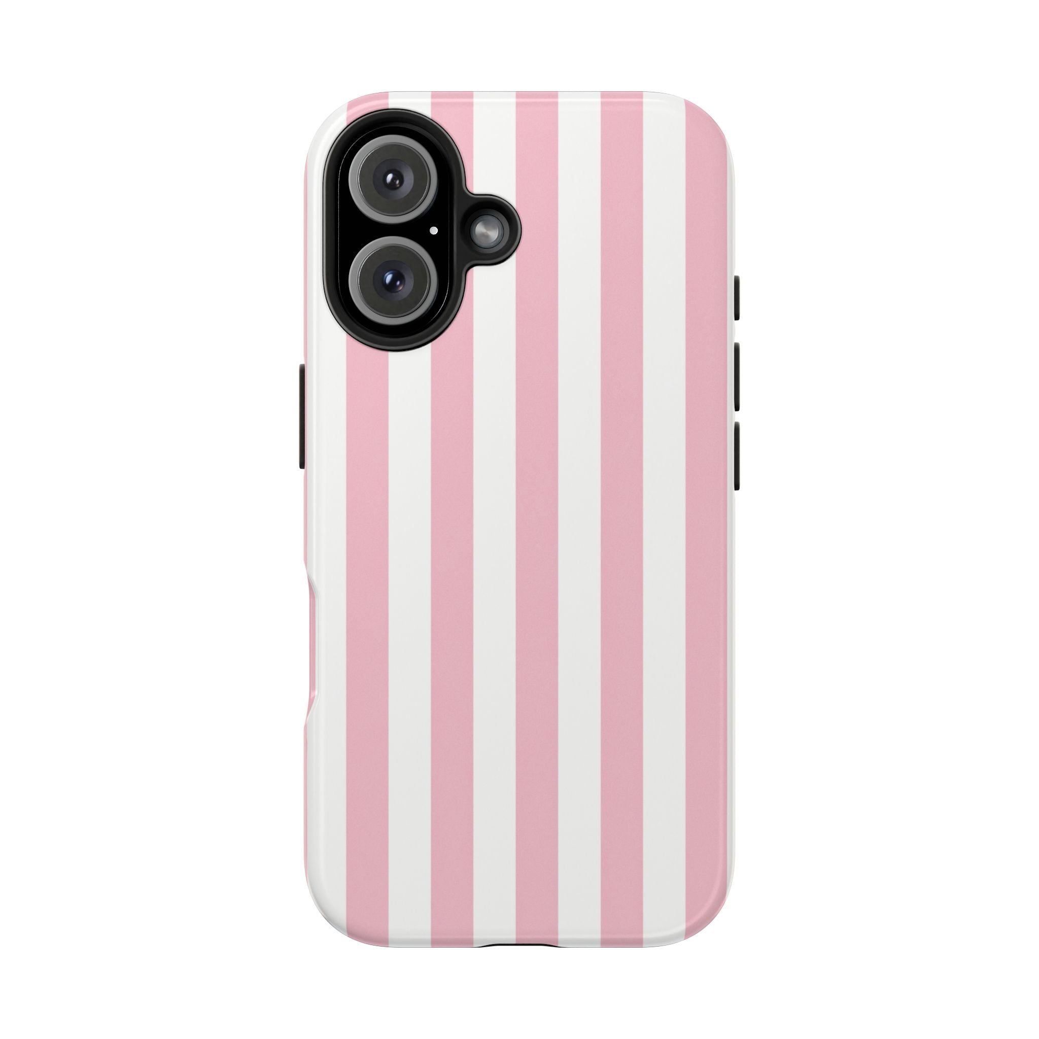 Pink Blush Striped Tough Phone Case | Soft Pink & White Preppy iPhone Case