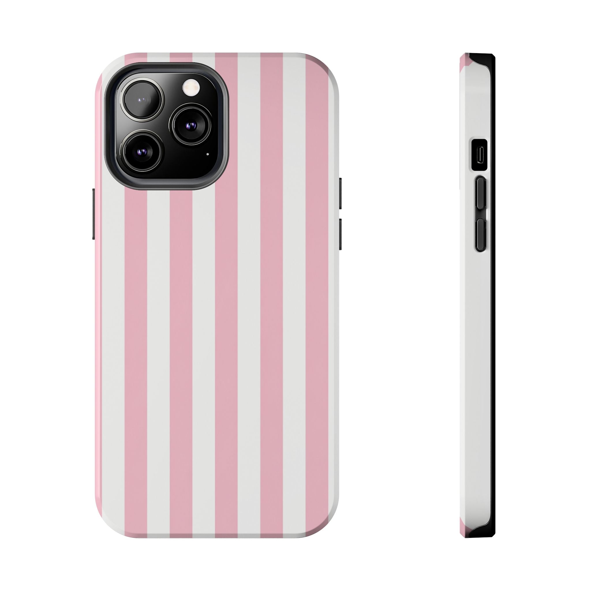 Pink Blush Striped Tough Phone Case | Soft Pink & White Preppy iPhone Case