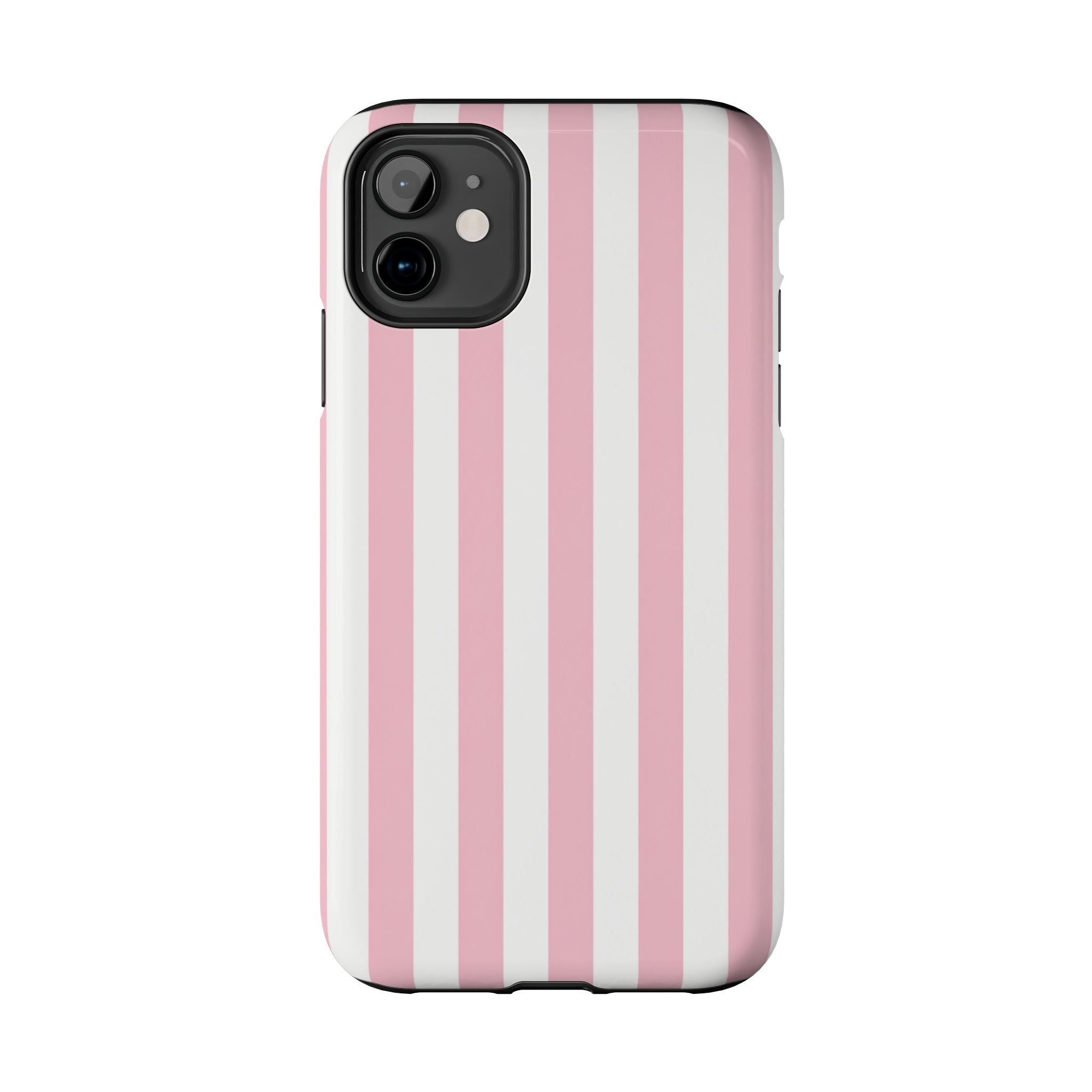 Pink Blush Striped Tough Phone Case | Soft Pink & White Preppy iPhone Case