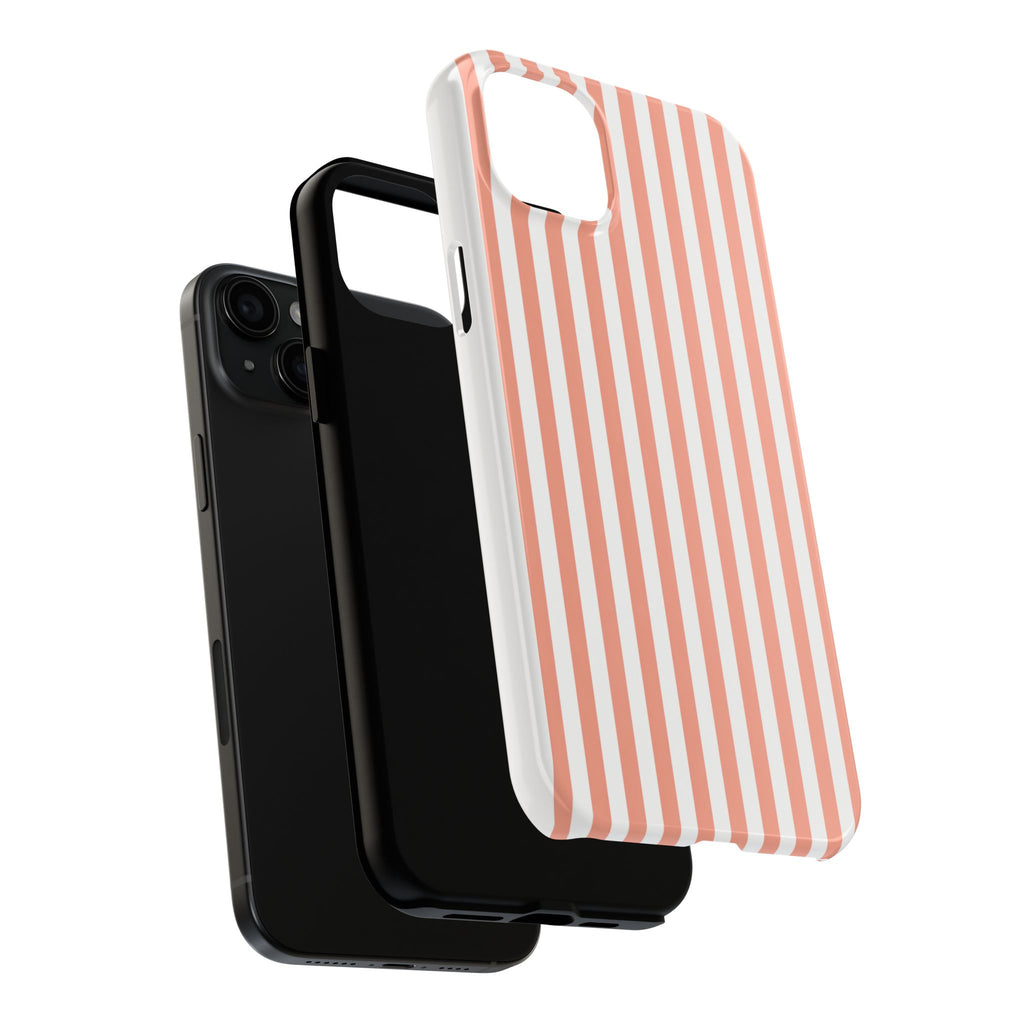 Coral Reef Striped Tough Phone Case | Coral & White Coastal iPhone Case