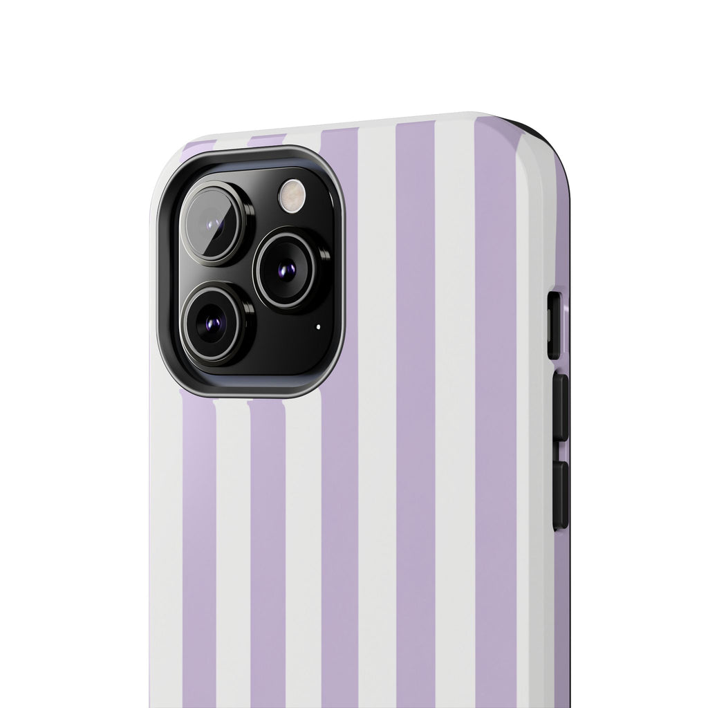 Lavender Mist Striped Tough Phone Case | Soft Purple & White Preppy iPhone Case