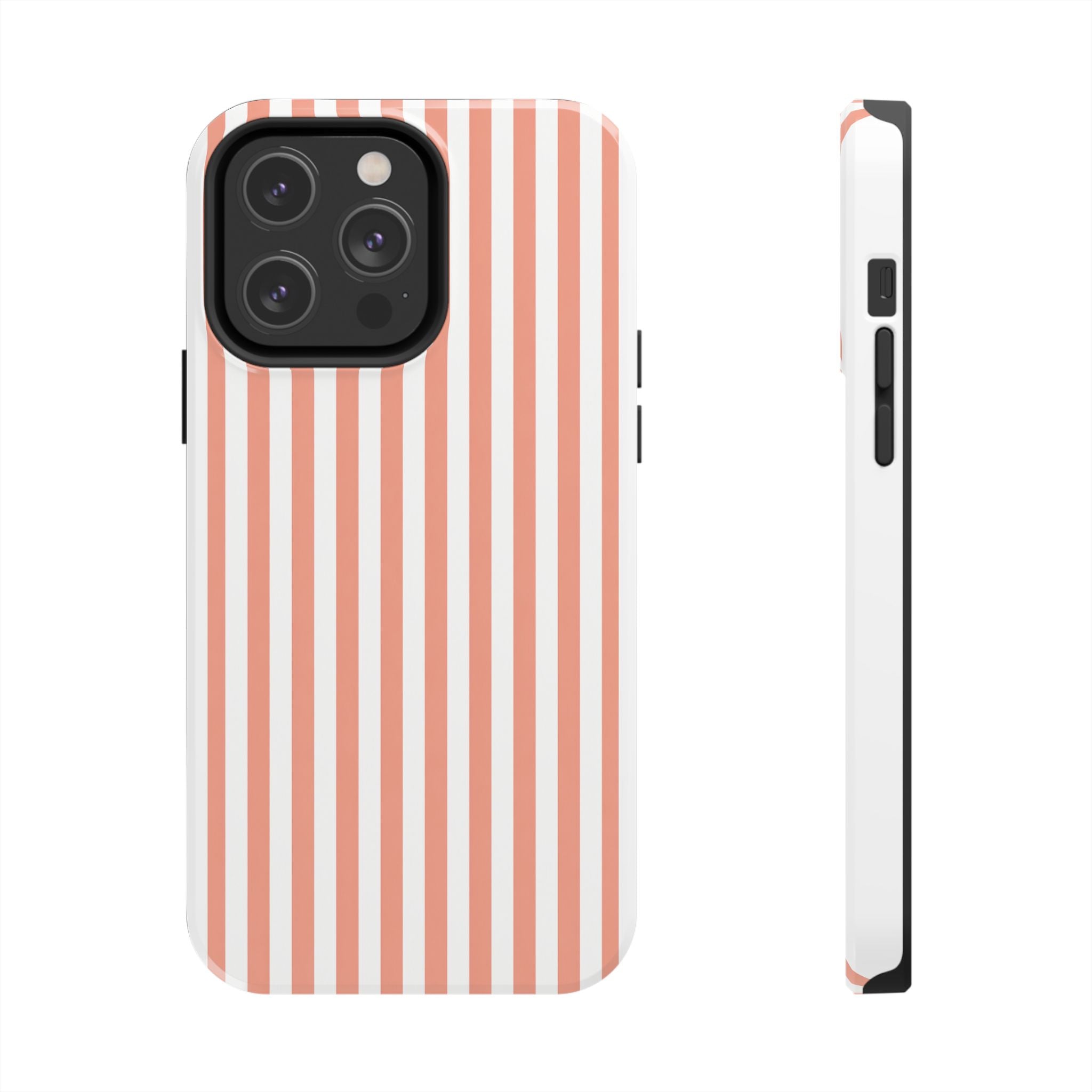 Coral Reef Striped Tough Phone Case | Coral & White Coastal iPhone Case