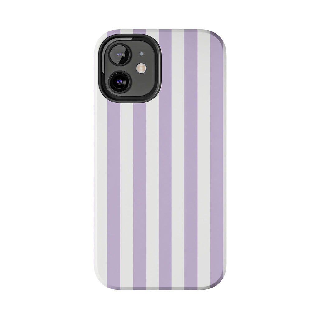 Lavender Mist Striped Tough Phone Case | Soft Purple & White Preppy iPhone Case