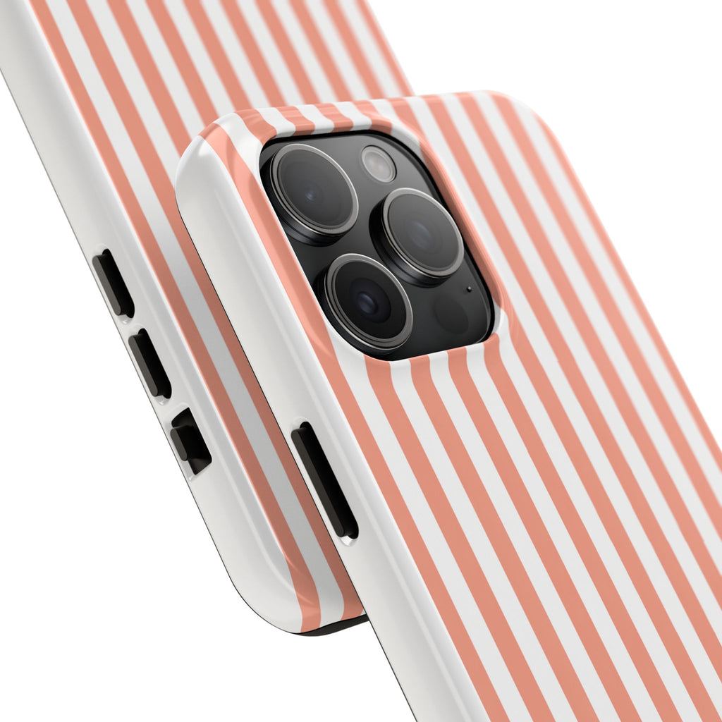 Coral Reef Striped Tough Phone Case | Coral & White Coastal iPhone Case