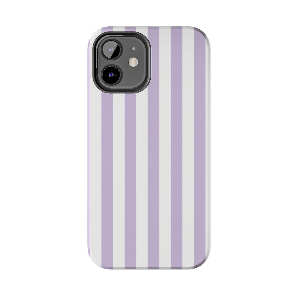 Lavender Mist Striped Tough Phone Case | Soft Purple & White Preppy iPhone Case