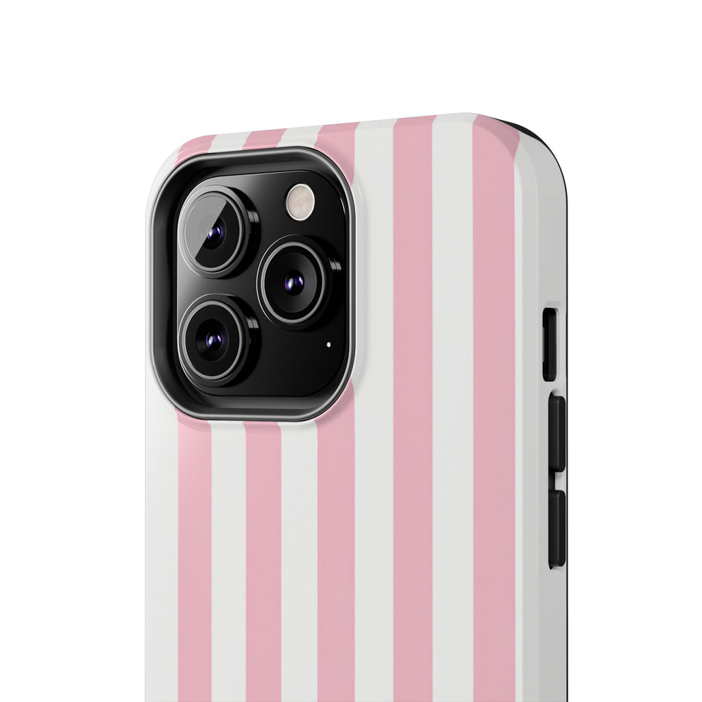 Pink Blush Striped Tough Phone Case | Soft Pink & White Preppy iPhone Case