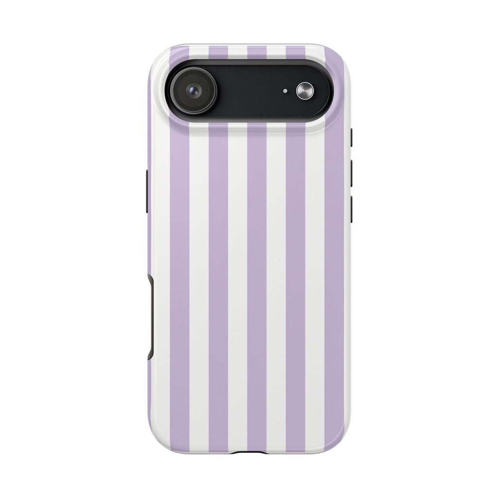 Lavender Mist Striped Tough Phone Case | Soft Purple & White Preppy iPhone Case