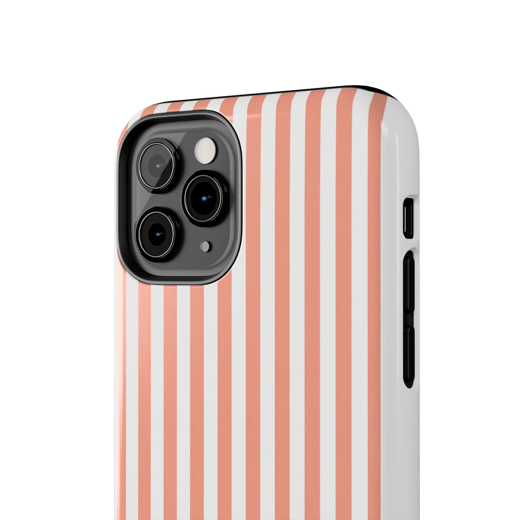Coral Reef Striped Tough Phone Case | Coral & White Coastal iPhone Case