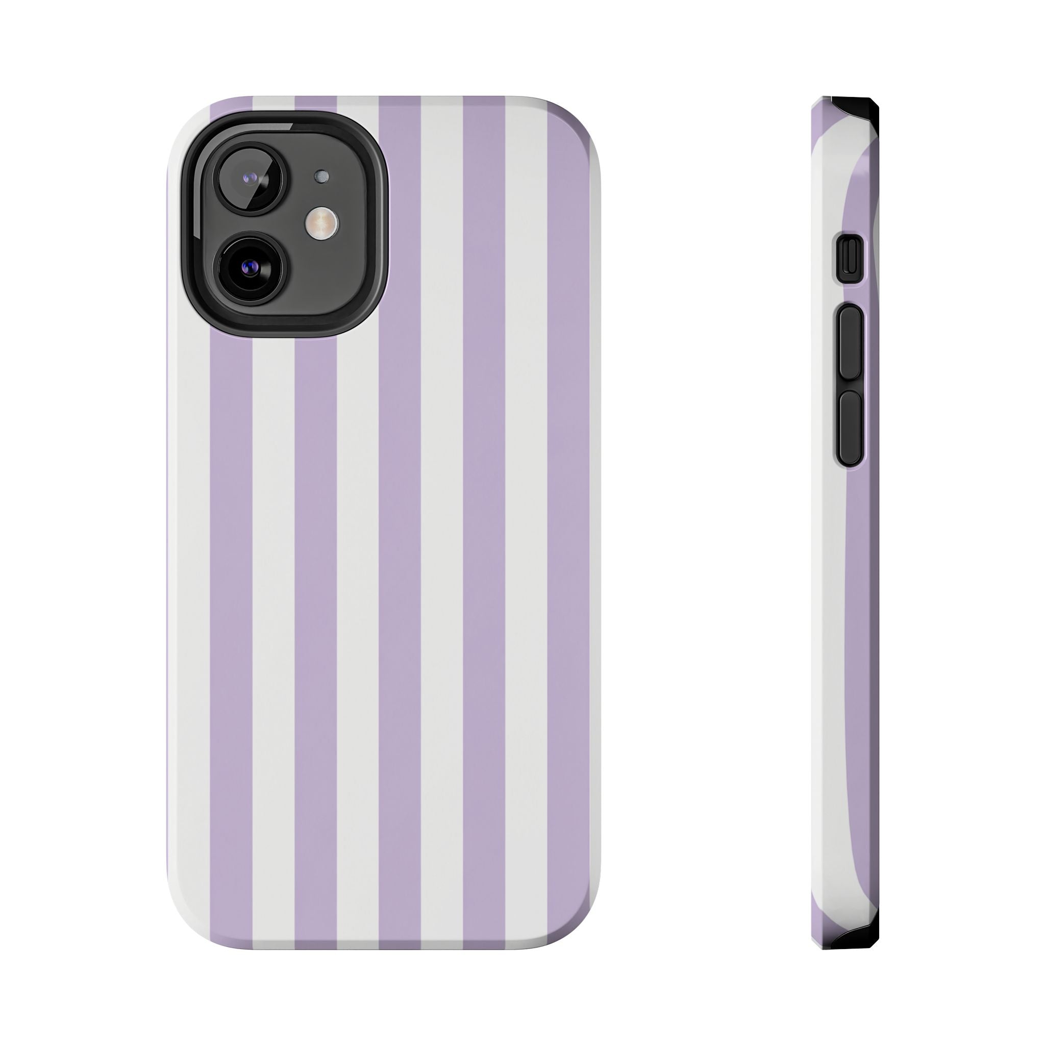 Lavender Mist Striped Tough Phone Case | Soft Purple & White Preppy iPhone Case