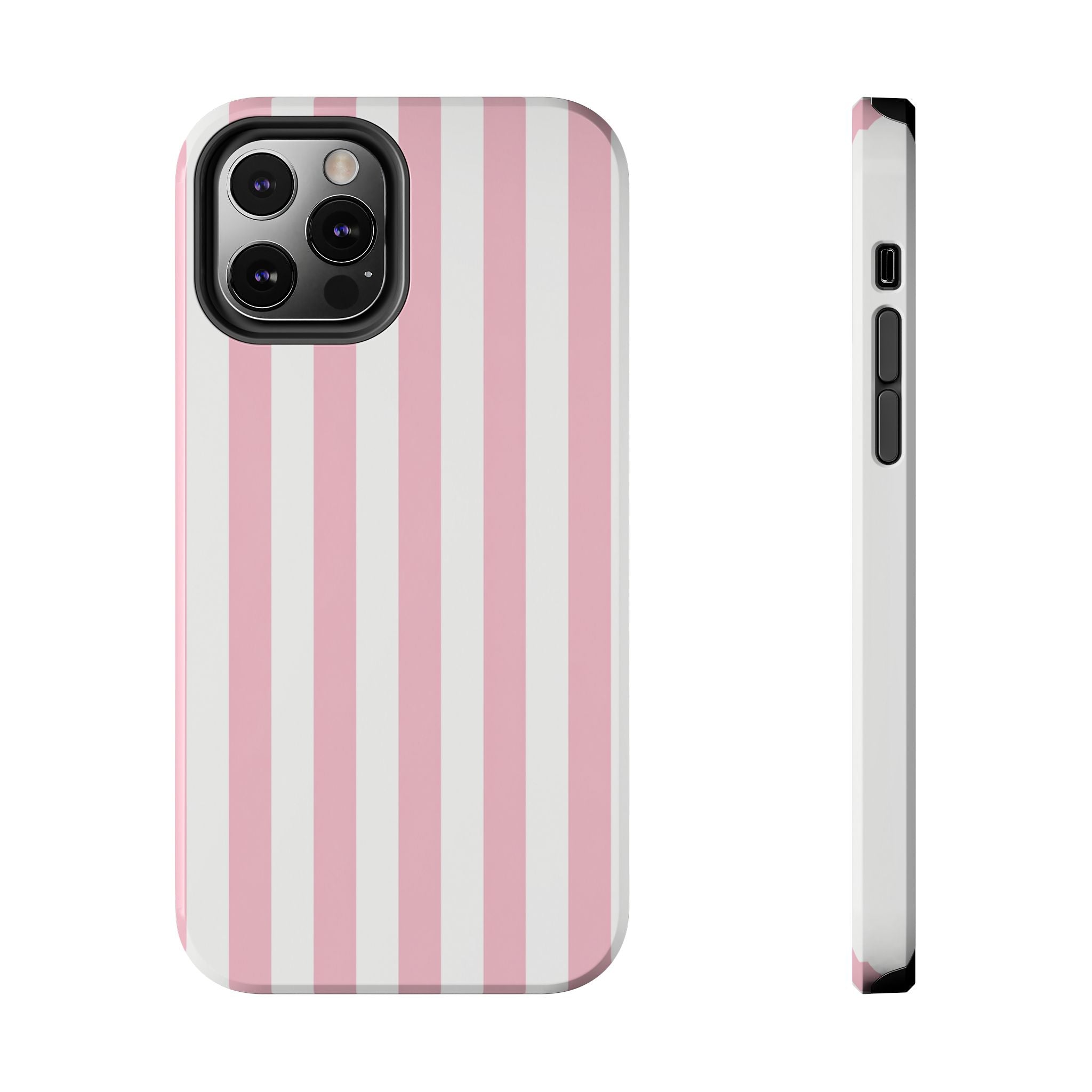 Pink Blush Striped Tough Phone Case | Soft Pink & White Preppy iPhone Case